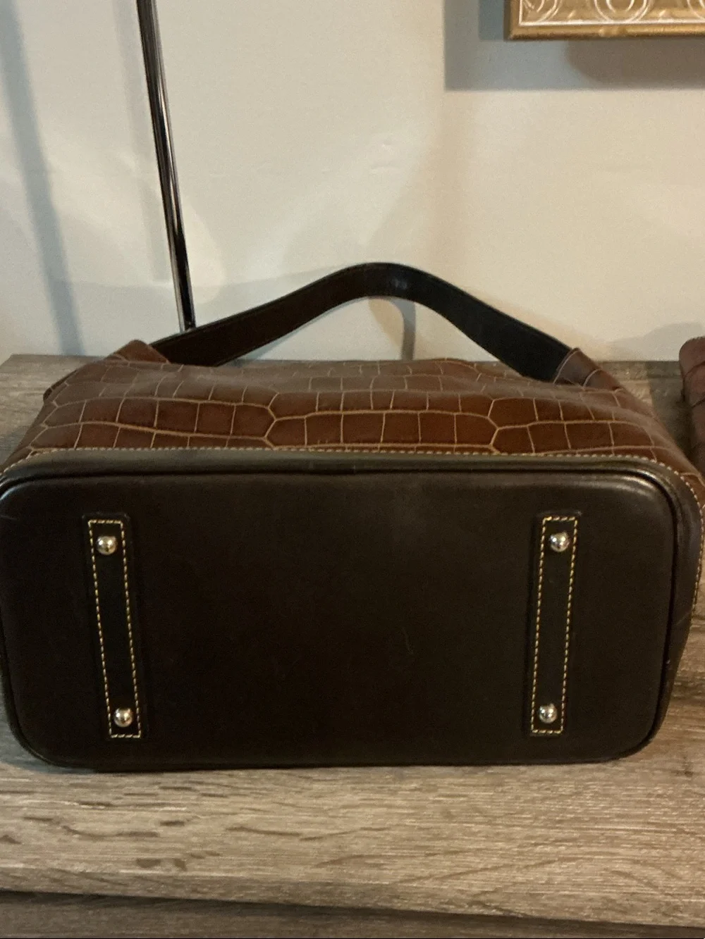 Dooney & Bourke Brown Croc-Embossed Hobo Shoulder Bag Wallet Key Fob 3pc EUC